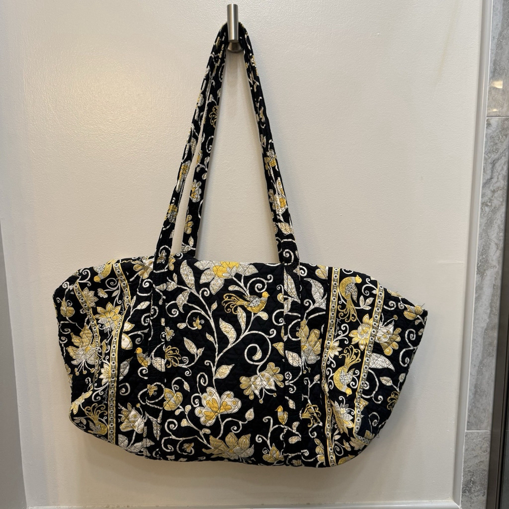 Vintage Vera Bradley Yellow Bird Retired Weekender Floral Duffle Bag Boho Black